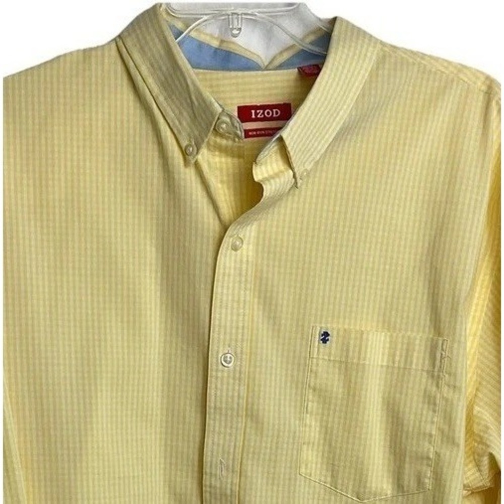 IZOD XL Men's Button Down Shirt Yellow White Check EUC preppy office Travel